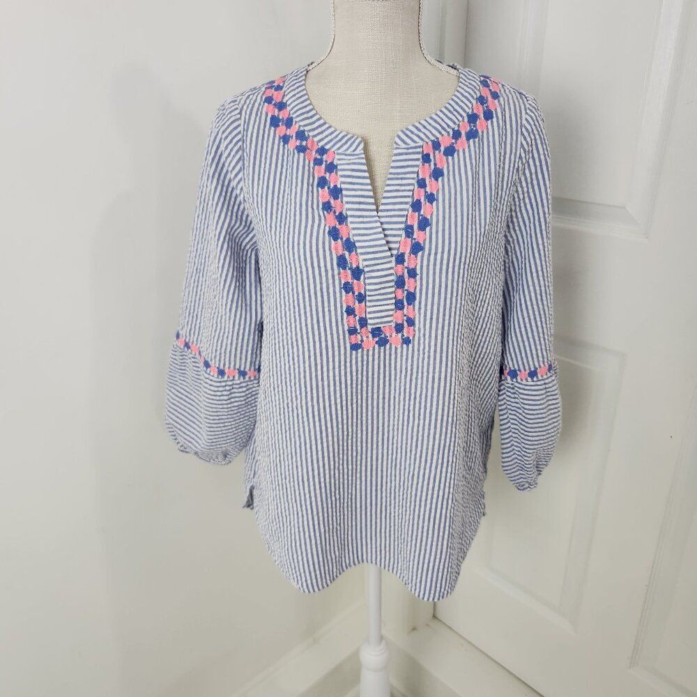 Vineyard Vines Top Womens M Seersucker Savannah Popover Peasant Resortwear